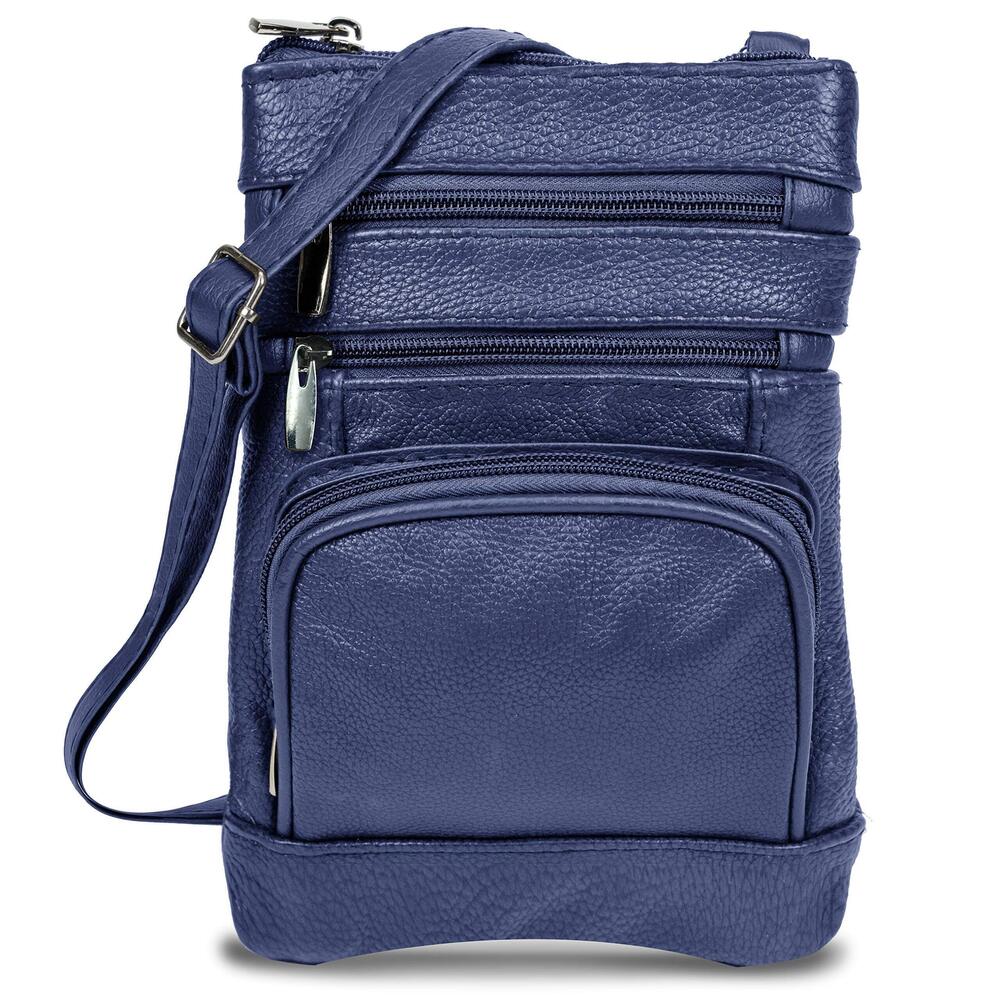 9824 leather Crossbody Purses , Multi Pocket Crossbody Purse